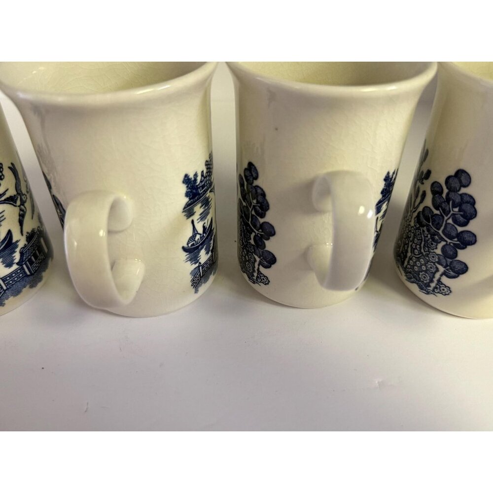 Coffee Mugs Cups Willow English Ironstone Cups Set 4 Churchill Georgian Shape - Picture 4 of 11